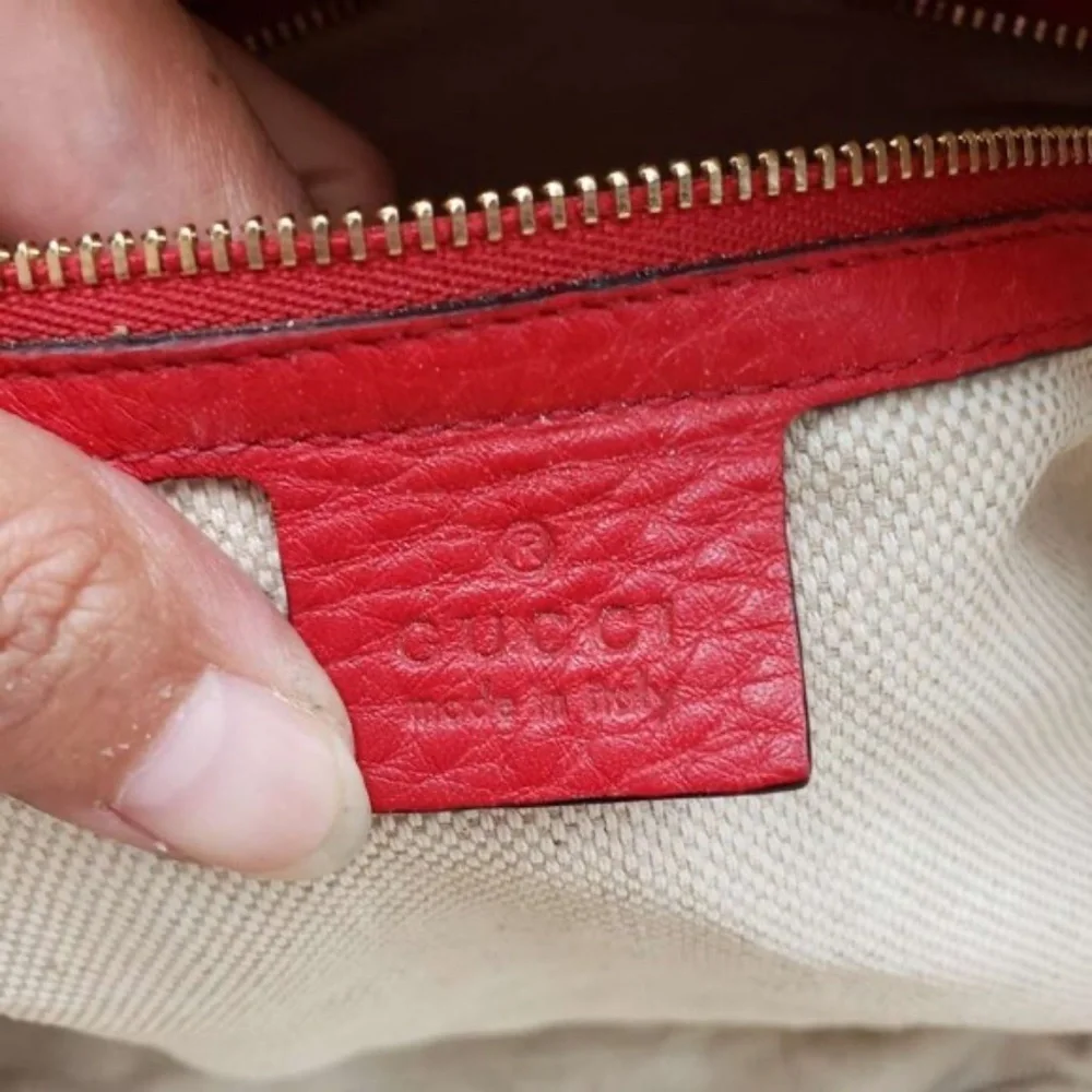 Authentic Gucci Soho Chain Shoulder Bag Red Leather GG Logo Crossbody Bag - Picture 14 of 14